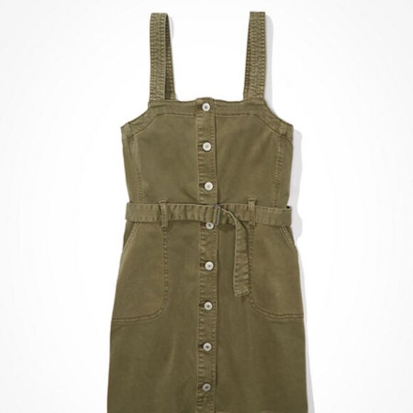 NWT American Eagle AE Utility Layering Dress Olive Size Small - Picture 1 of 4